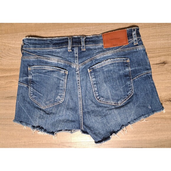 Zara Women's Blue Denim Shorts Medium Wash Distressed Frayed Size 4 - Picture 2 of 12